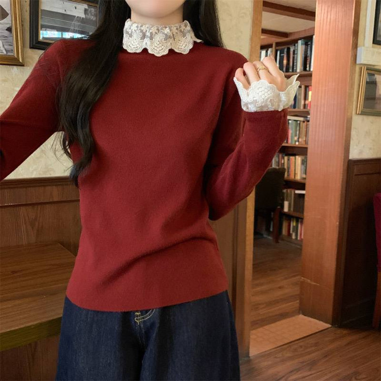 بافت زنانه آستین و یقه تور