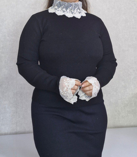 بافت مجلسی زنانه یقه و آستین تور آیمواستور، فری سایز، مناسب مهمانی و استایل روزمره